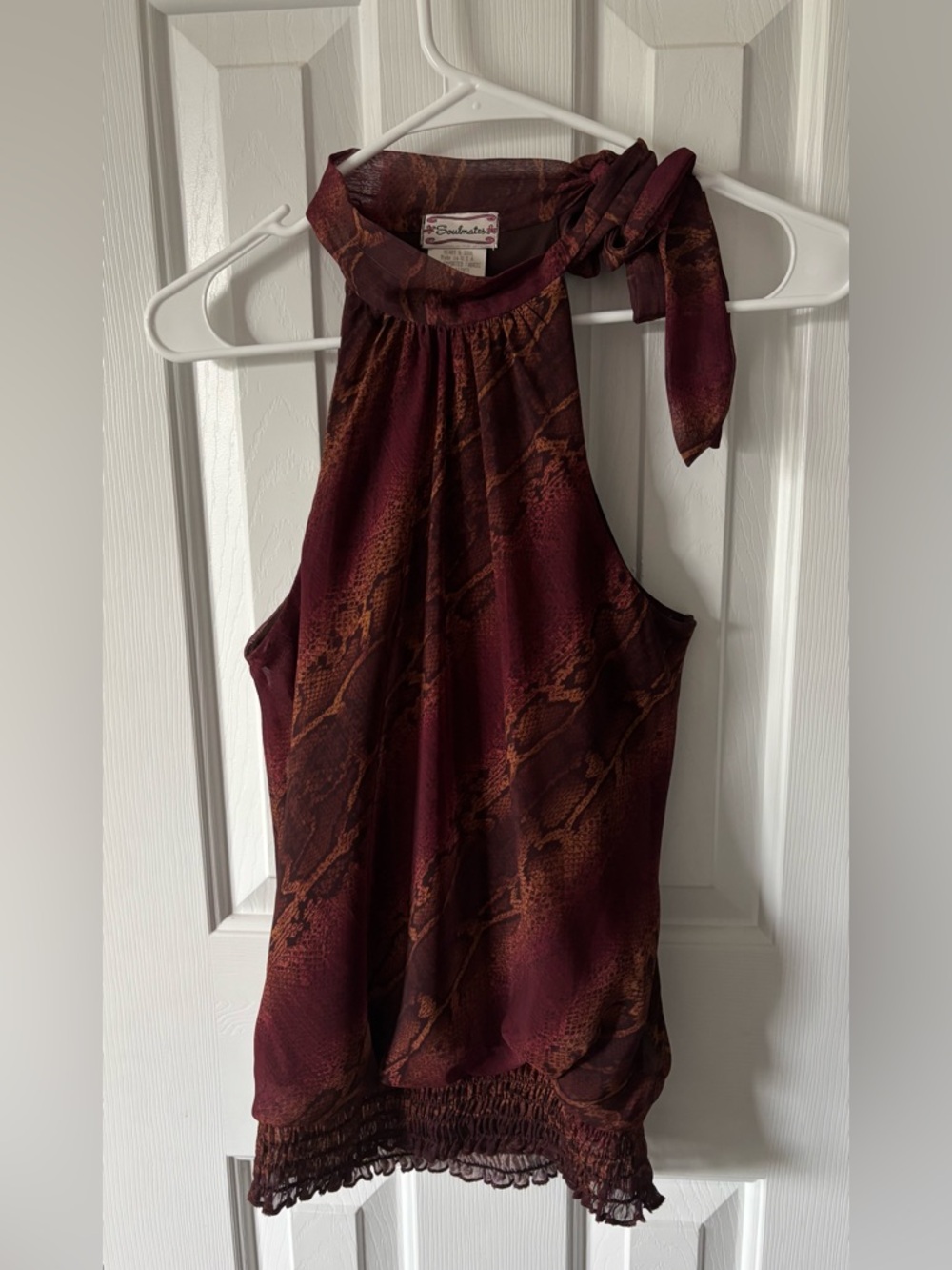 Soulmates Burgundy & Brown Snakeskin Halter with Tie Neck